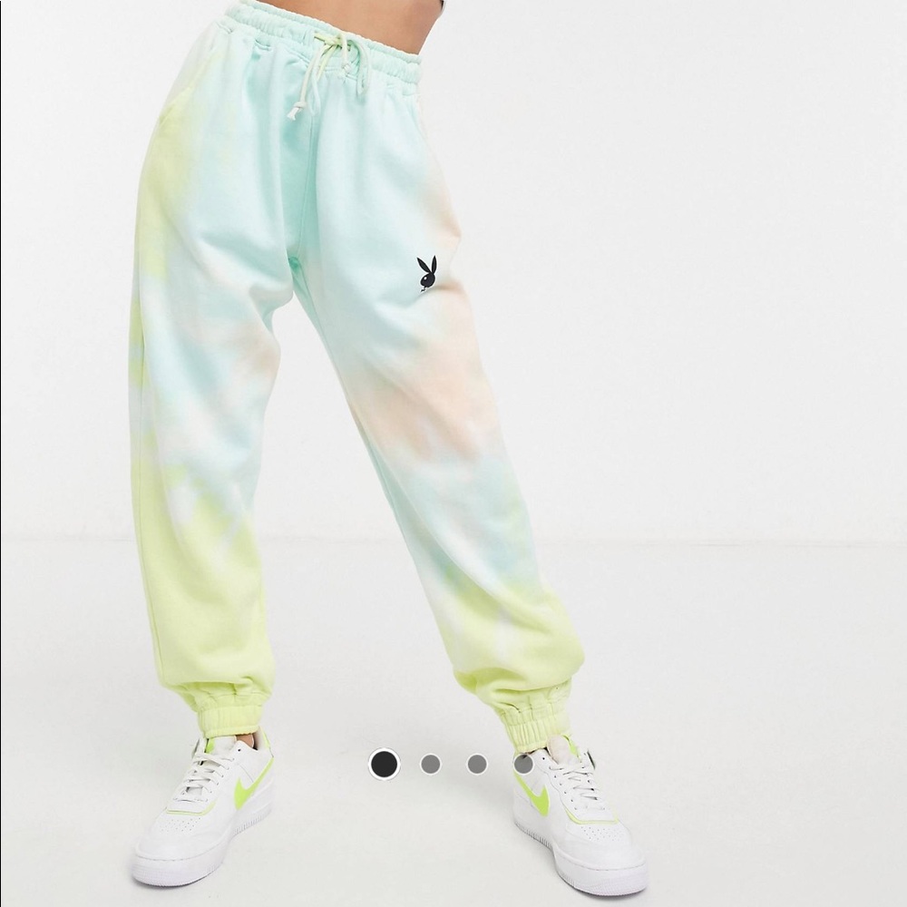 Never worn and sold out Playboy x Missguided tie dye oversized sweatpants